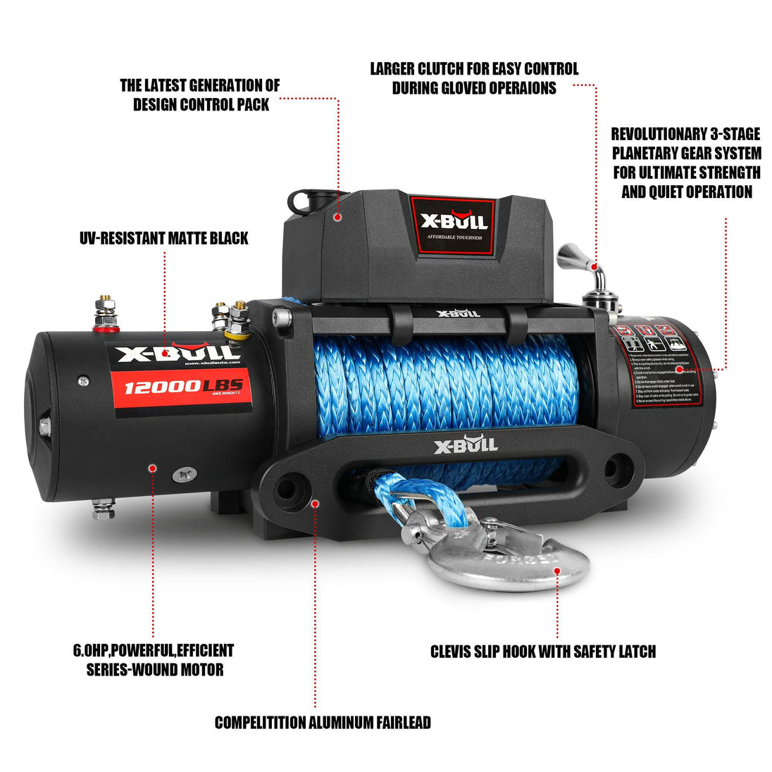 Buy X-BULL Electric Winch 12V 12000LBS/5454kg 26M Synthetic Rope Wireless Remote 4WD 4X4 discounted | Products On Sale Australia