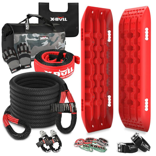 Buy X-BULL Recovery Kit Kinetic Recovery Rope With 2PCS Recovery Tracks Gen2.0 Red discounted | Products On Sale Australia