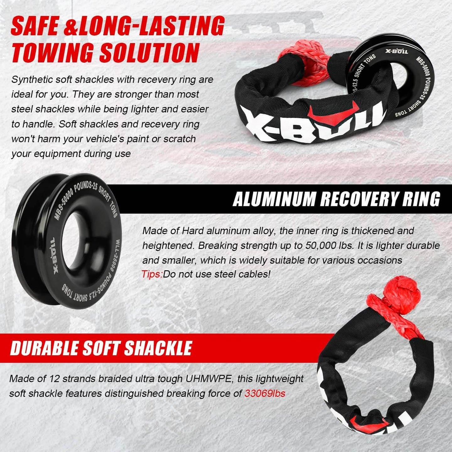 Buy X-BULL Soft Shackle Synthetic Rope Recovery Snatch Ring /Recovery Hitch Receiver discounted | Products On Sale Australia