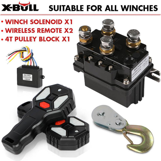 Buy X-BULL Winch Solenoid Relay Wiring Controller 500A 12V and 150ft Wireless Remote 4T Block Pulley discounted | Products On Sale Australia