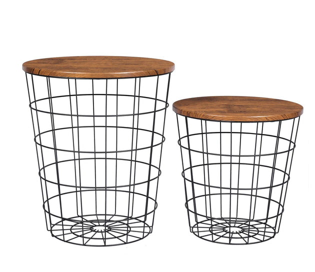 YES4HOMES Vintage Round Coffee Tables Set of 2 Side Tables Robust Steel Frame for Living Room Bedroom Rustic Brown and Black Products On Sale Australia | Furniture > Living Room Category