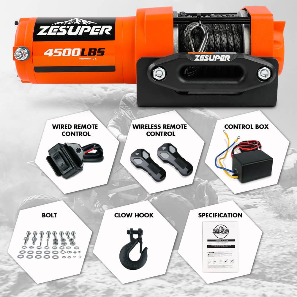 Buy ZESUPER 12V Electric Winch 4500lb Synthetic Rope Boat Winch ATV Winch Trailer Winch 4WD discounted | Products On Sale Australia