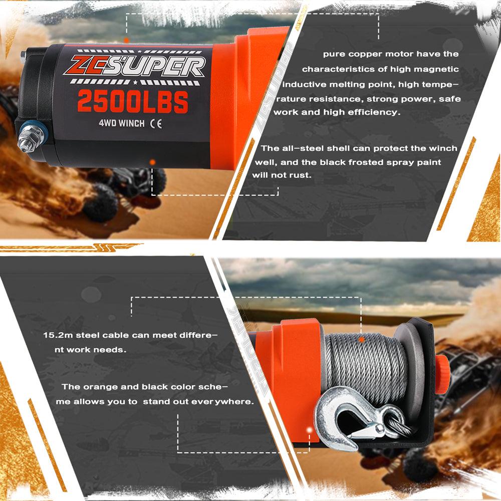 Buy ZESUPER Electric Winch 2500LBS/1134KG 12V 15.2M Steel Cable ATV UTV 4WD 4X4 Boat discounted | Products On Sale Australia